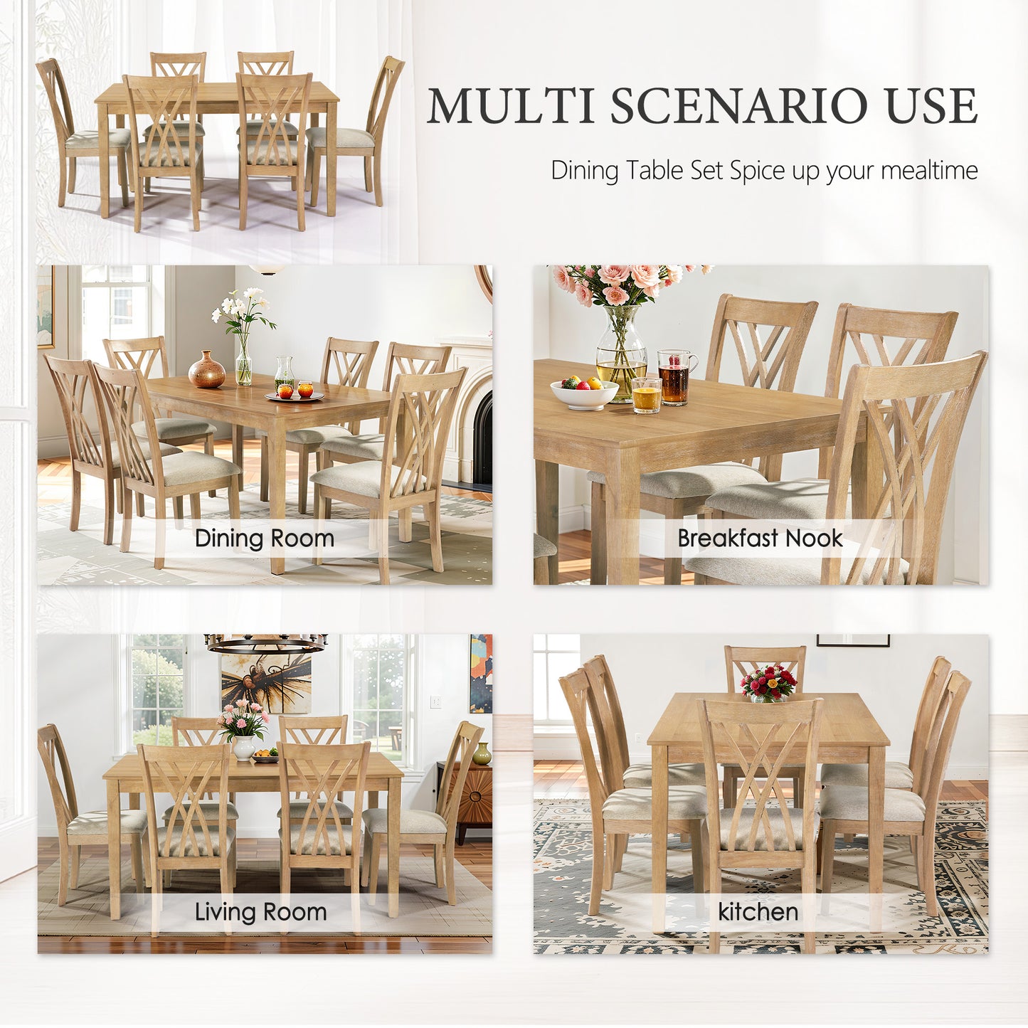 Modern Rubber Wood Dining Set with 4-6 Chairs for 4 - 6 Person Gatherings