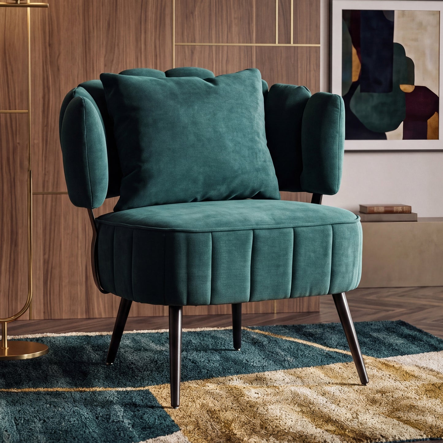 Decorative Armchair with Spring Seat Cushion Slipcover | Chenille Living Room Tub Chair – Green/Yellow/Orange/Blue