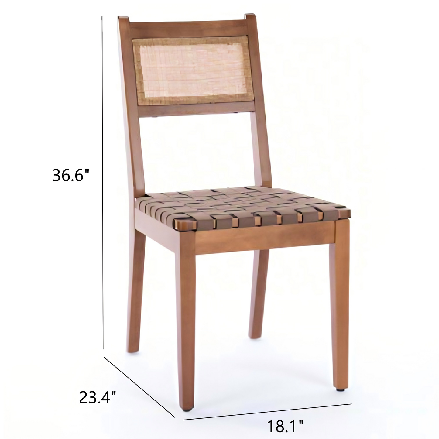 Rattan Leather Woven Strips Kitchen Dining Chair Set Of 2