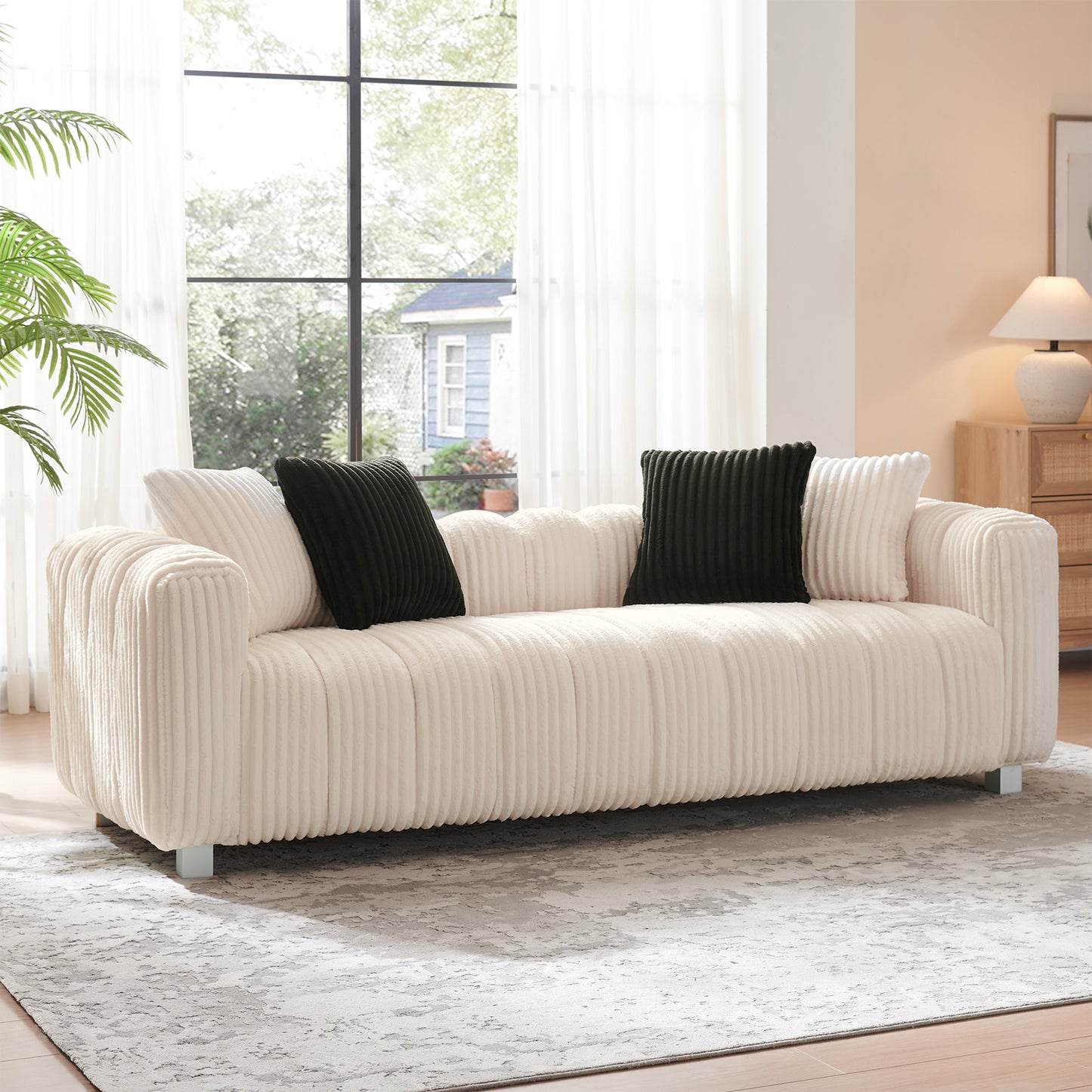 82-inch premium corduroy two-seater sofa with metal legs and cushions