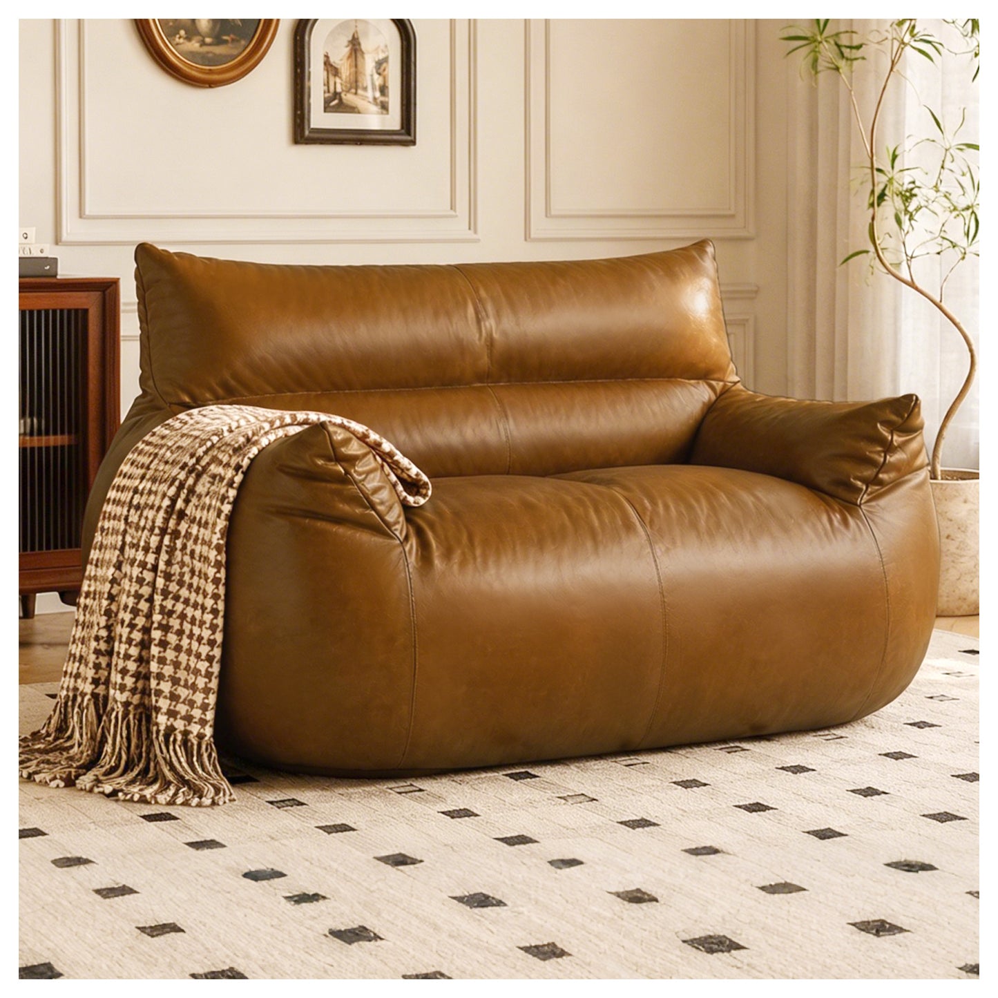 Tech Fabric Bean Bag Loveseat Sofa – Faux Leather Appearance, Ergonomic Curve, No Assembly