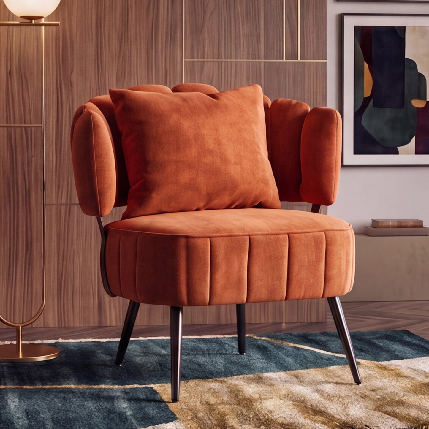 Decorative Armchair with Spring Seat Cushion Slipcover | Chenille Living Room Tub Chair – Green/Yellow/Orange/Blue