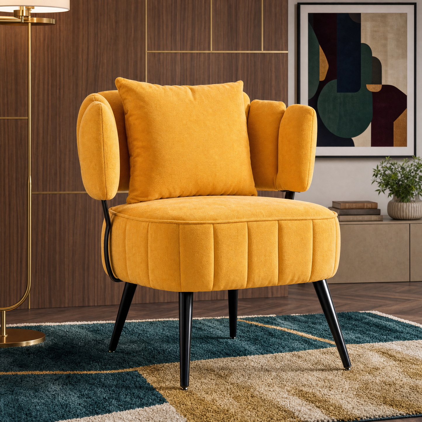 Decorative Armchair with Spring Seat Cushion Slipcover | Chenille Living Room Tub Chair – Green/Yellow/Orange/Blue