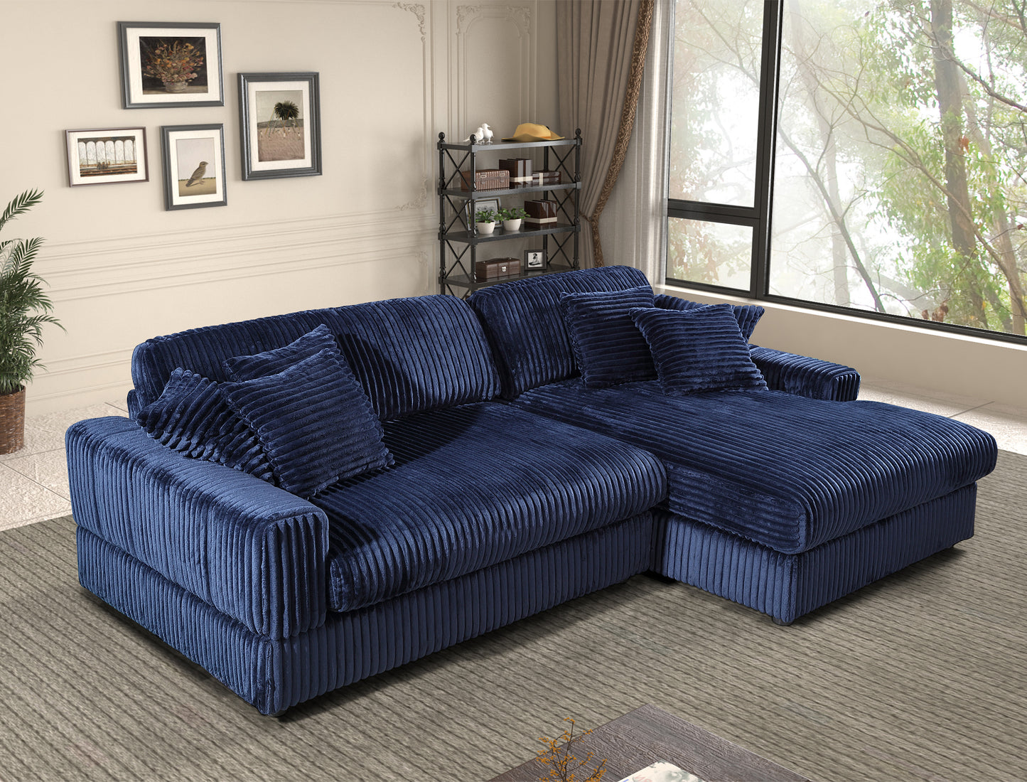 Corner Sleeper Sofa with 6 Pillows: Modern Corduroy, Deep Seat for American Living Rooms