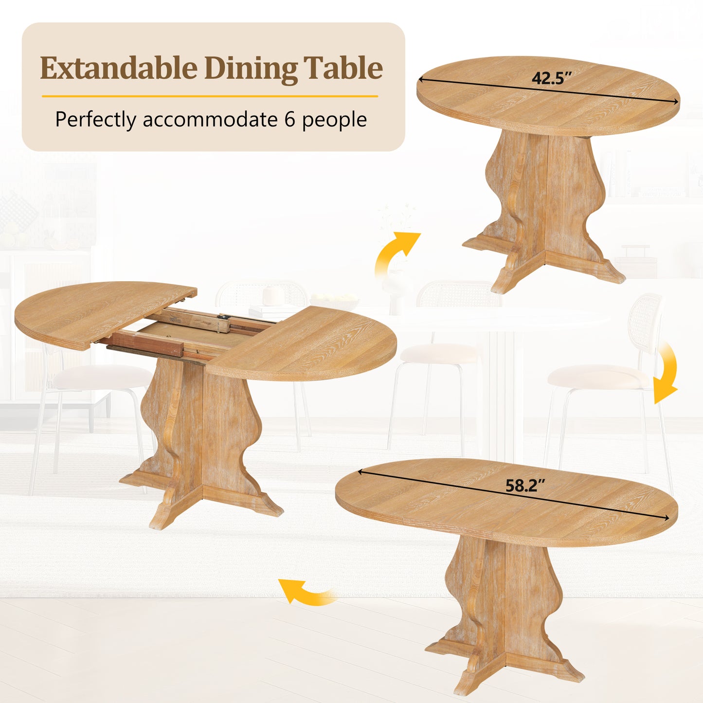 5-Piece Dining Table Set with 4 Upholstered Chairs – Extendable Wood Table with 15.7" Leaf