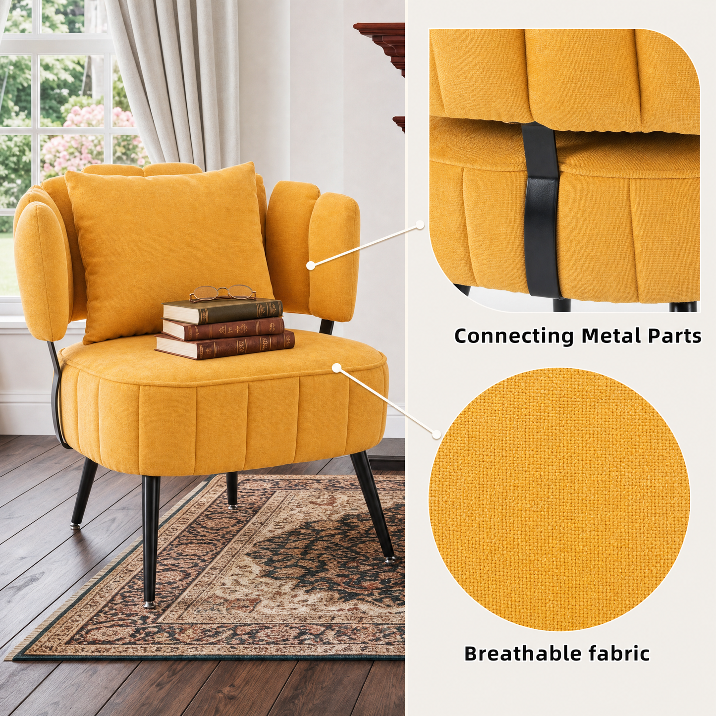 Decorative Armchair with Spring Seat Cushion Slipcover | Chenille Living Room Tub Chair – Green/Yellow/Orange/Blue