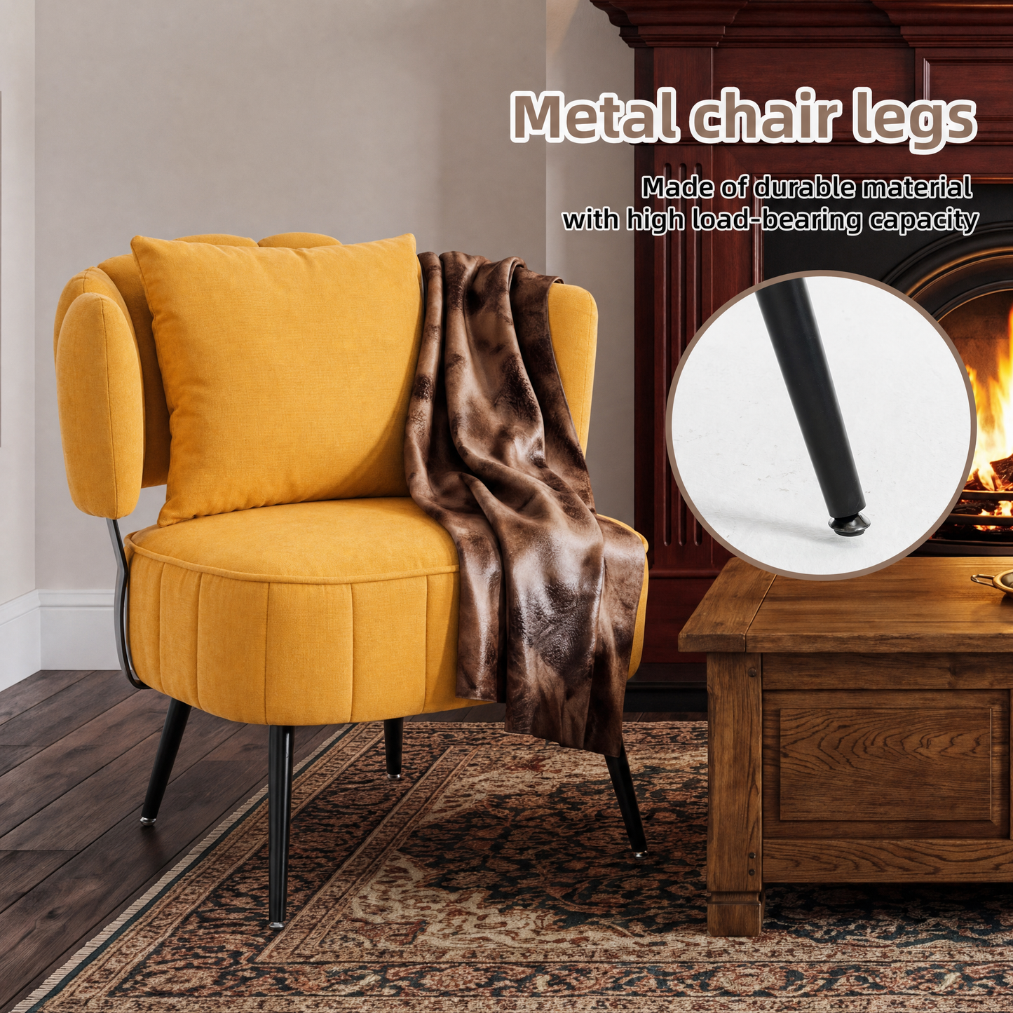 Decorative Armchair with Spring Seat Cushion Slipcover | Chenille Living Room Tub Chair – Green/Yellow/Orange/Blue