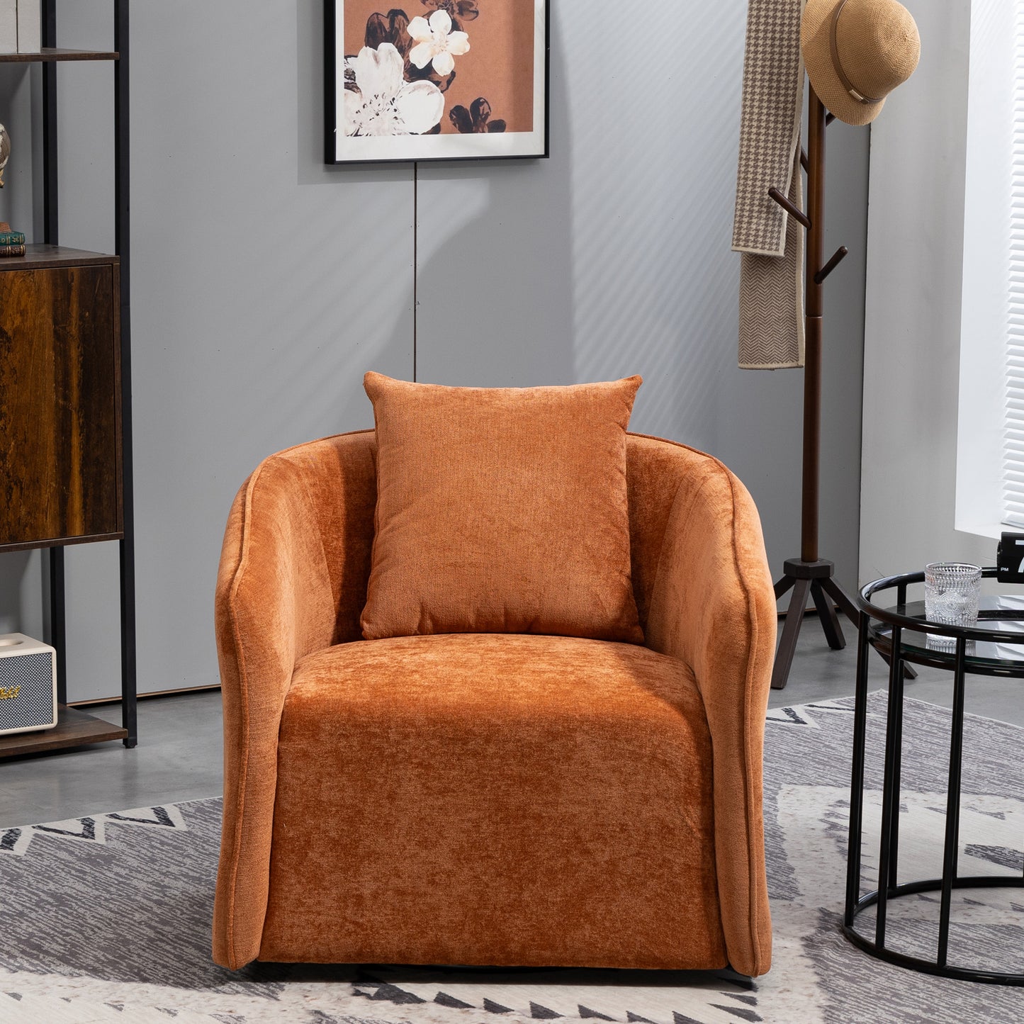 Mid Century Modern Swivel Accent Chair: Wood Frame, Upholstered with Waist Cushion for Living & Bedroom 2 Colors
