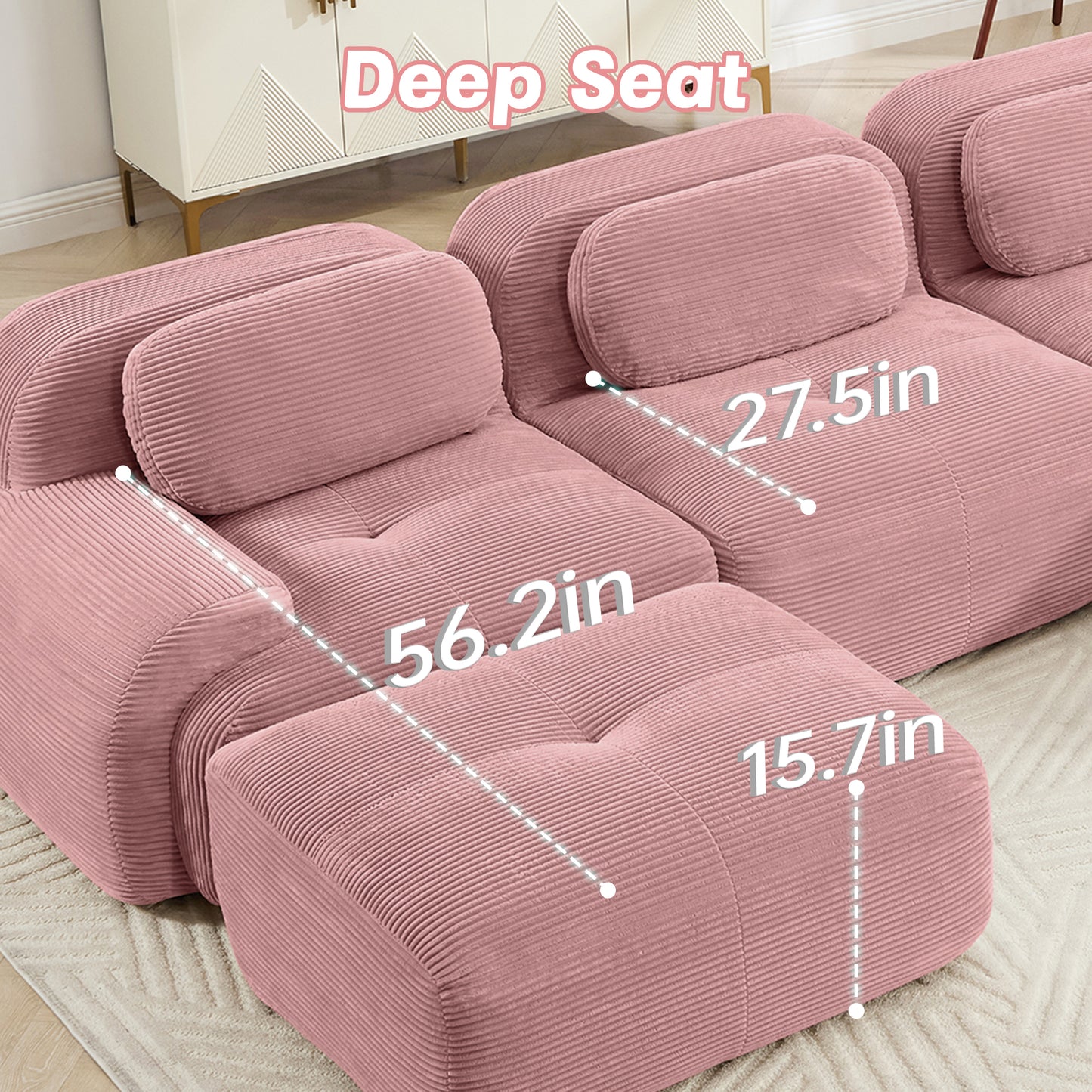 modular sofa no assembly breathable corduroy fabric 32D high-resilience sponge extra-wide curved armrests pet-friendly