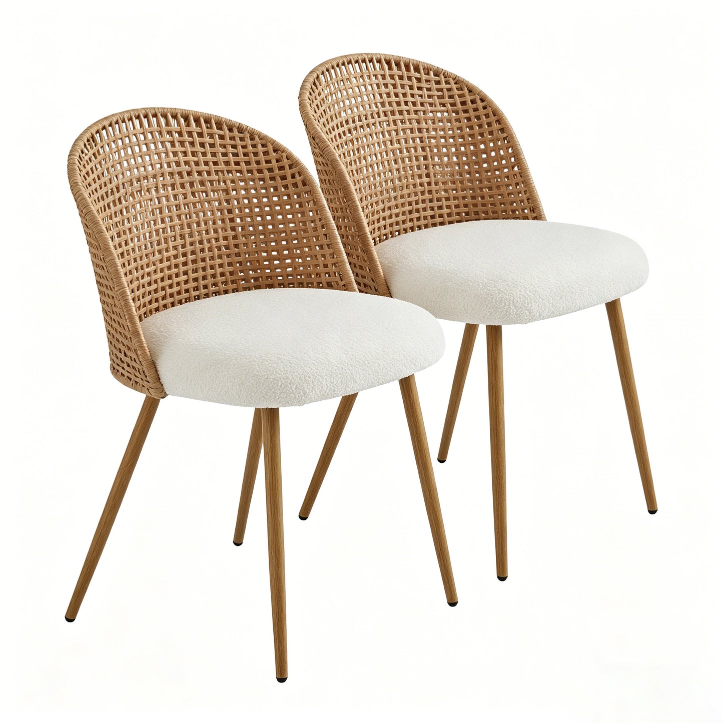 Sponge Seat Cushion Rattan Dining Chair with Backrest – Beige/Brown, Iron Frame
