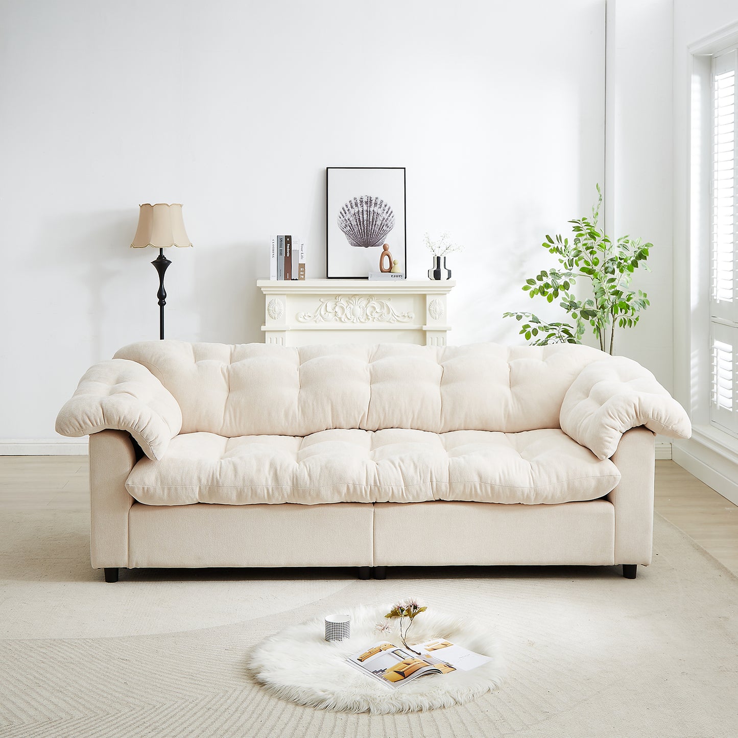 Chenille Modern Comfort Deep Seat Sofa, Upholstered Fluffy Cloud Sofa