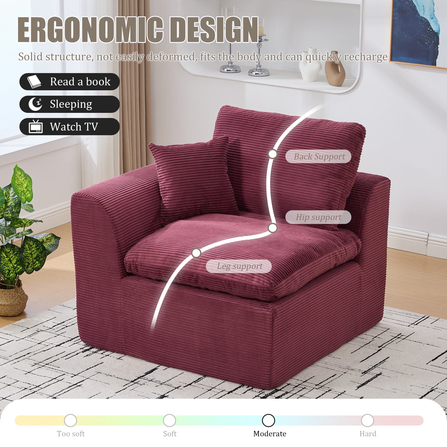 Comfy Cloud Modern Sofa – 2-Seater with Removable Covers | No Assembly, Corduroy Fabric, 8 Colors