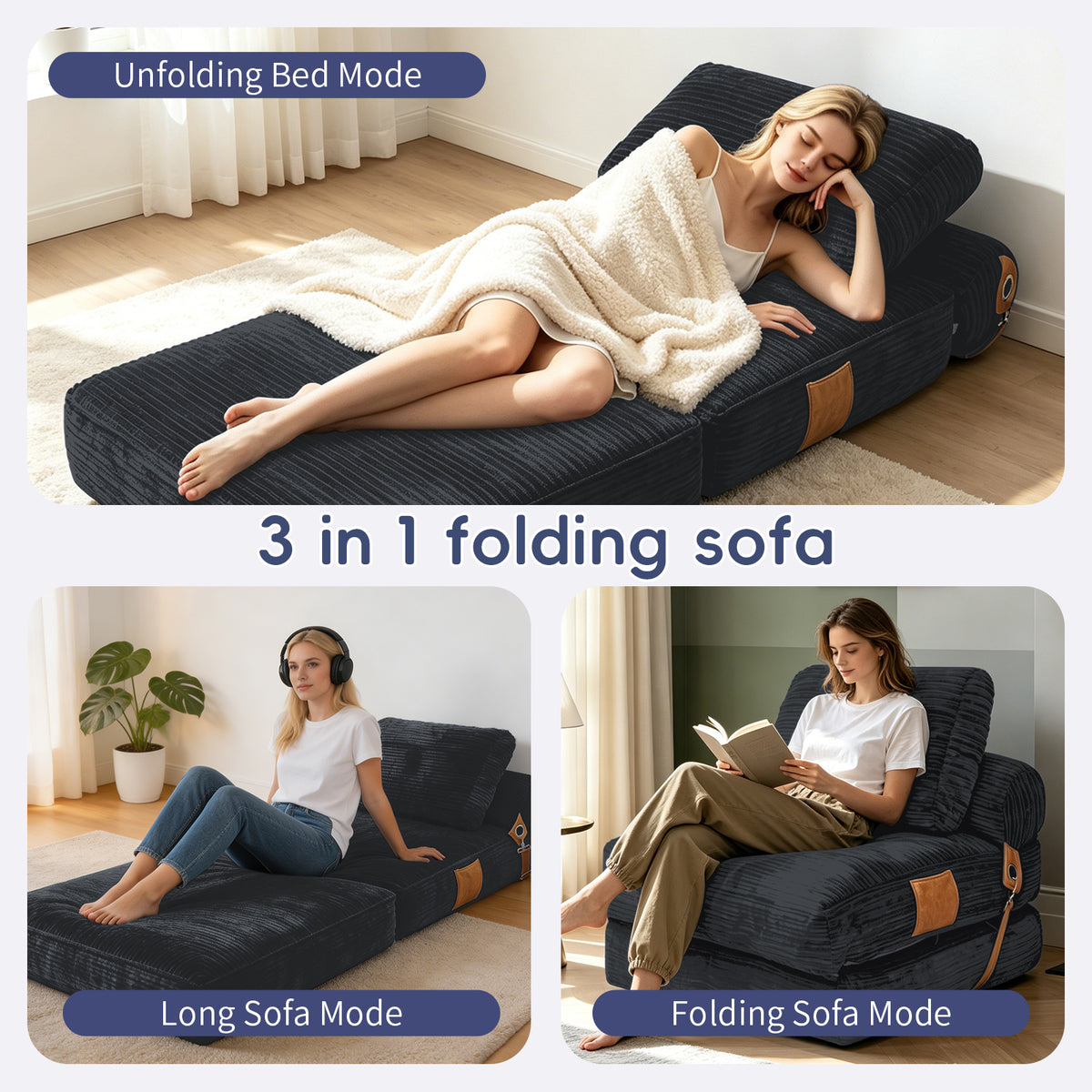 Lazy Sofa Bean Bag Chair – Folding Sofa Bed, Convertible Lounge Chair