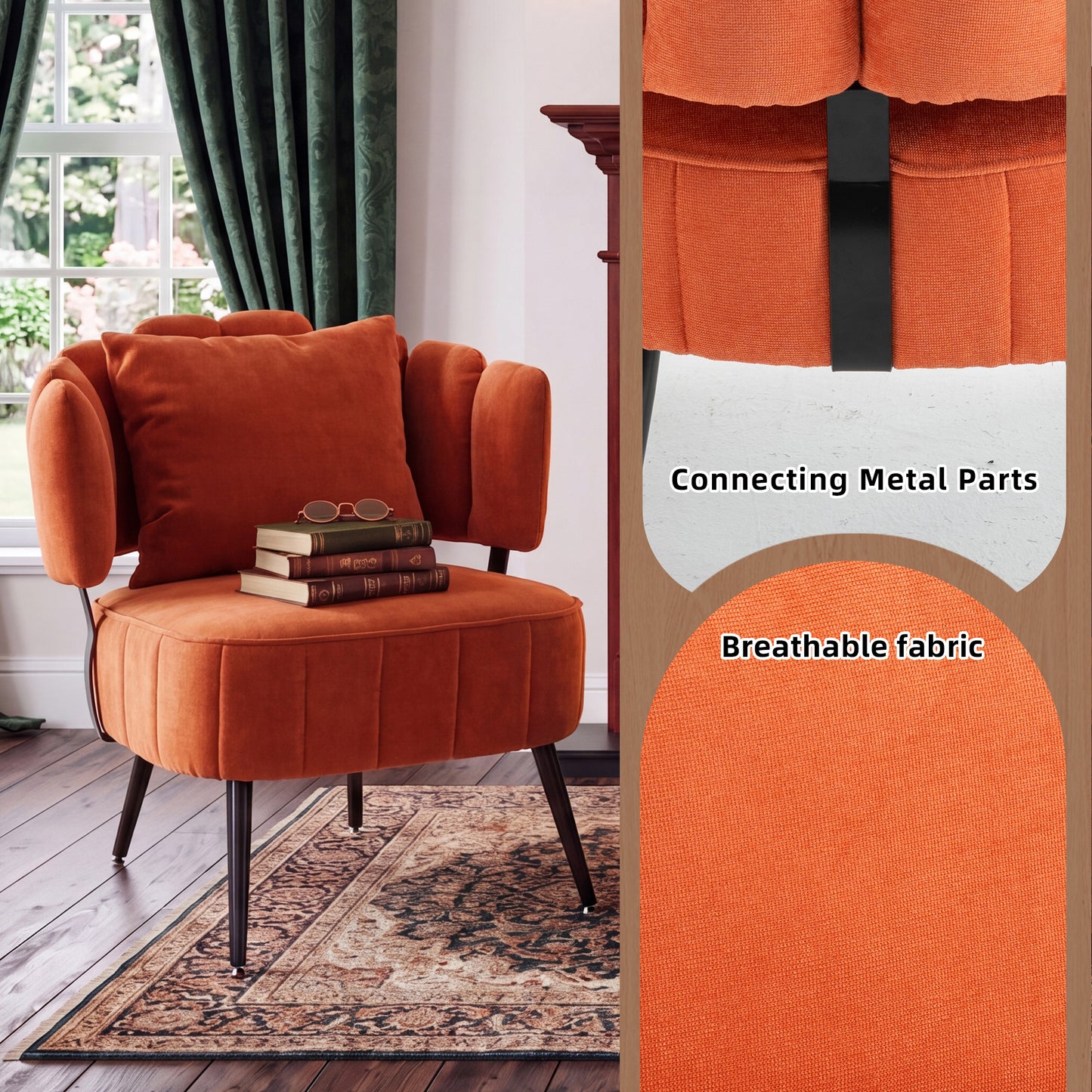 Decorative Armchair with Spring Seat Cushion Slipcover | Chenille Living Room Tub Chair – Green/Yellow/Orange/Blue