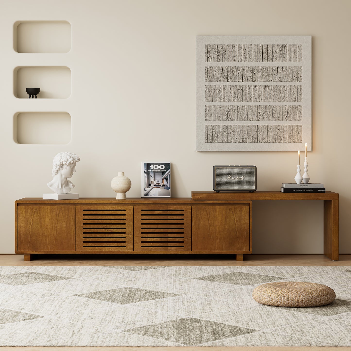 63" Mid - Century Modern Extendable TV Stand: Fits TVs up to 75", Ideal for Living Room Media Console