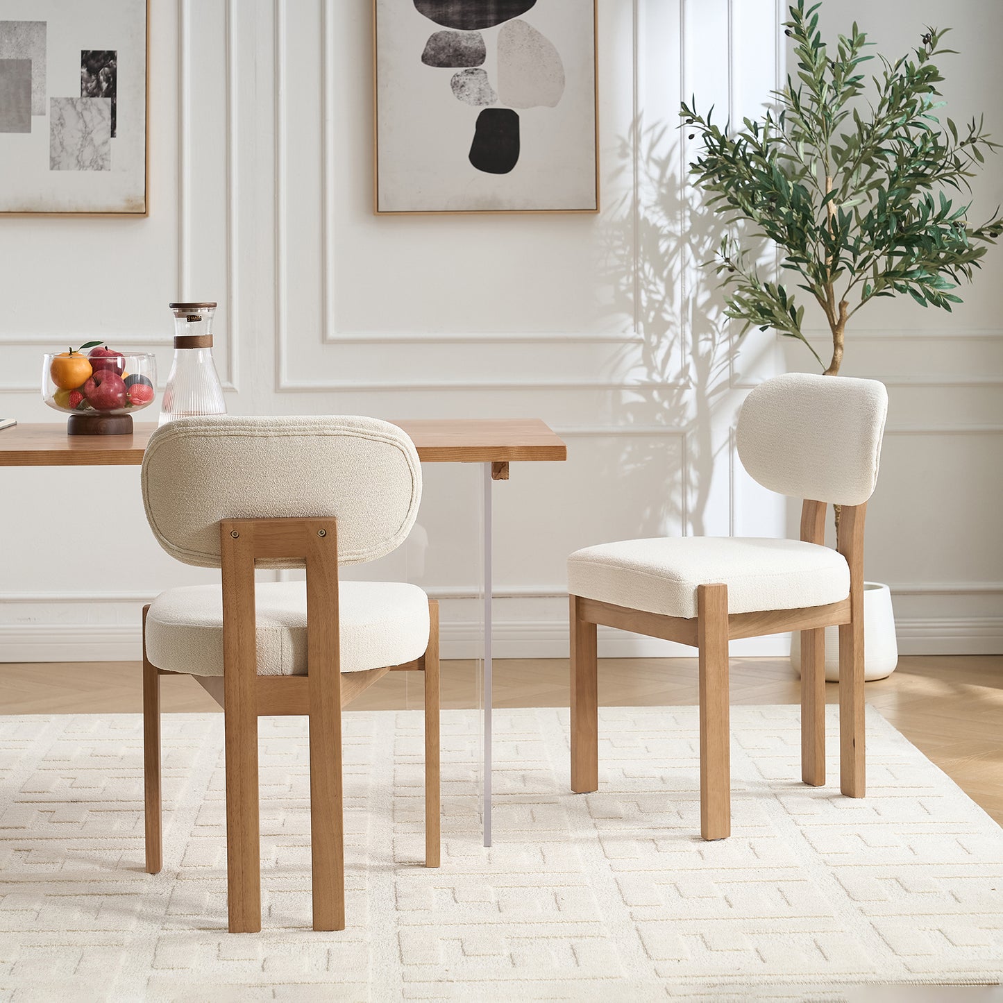 Set of 2 Wooden Dining Chairs: Modern Fabric Upholstered for Kitchen & Dining Room