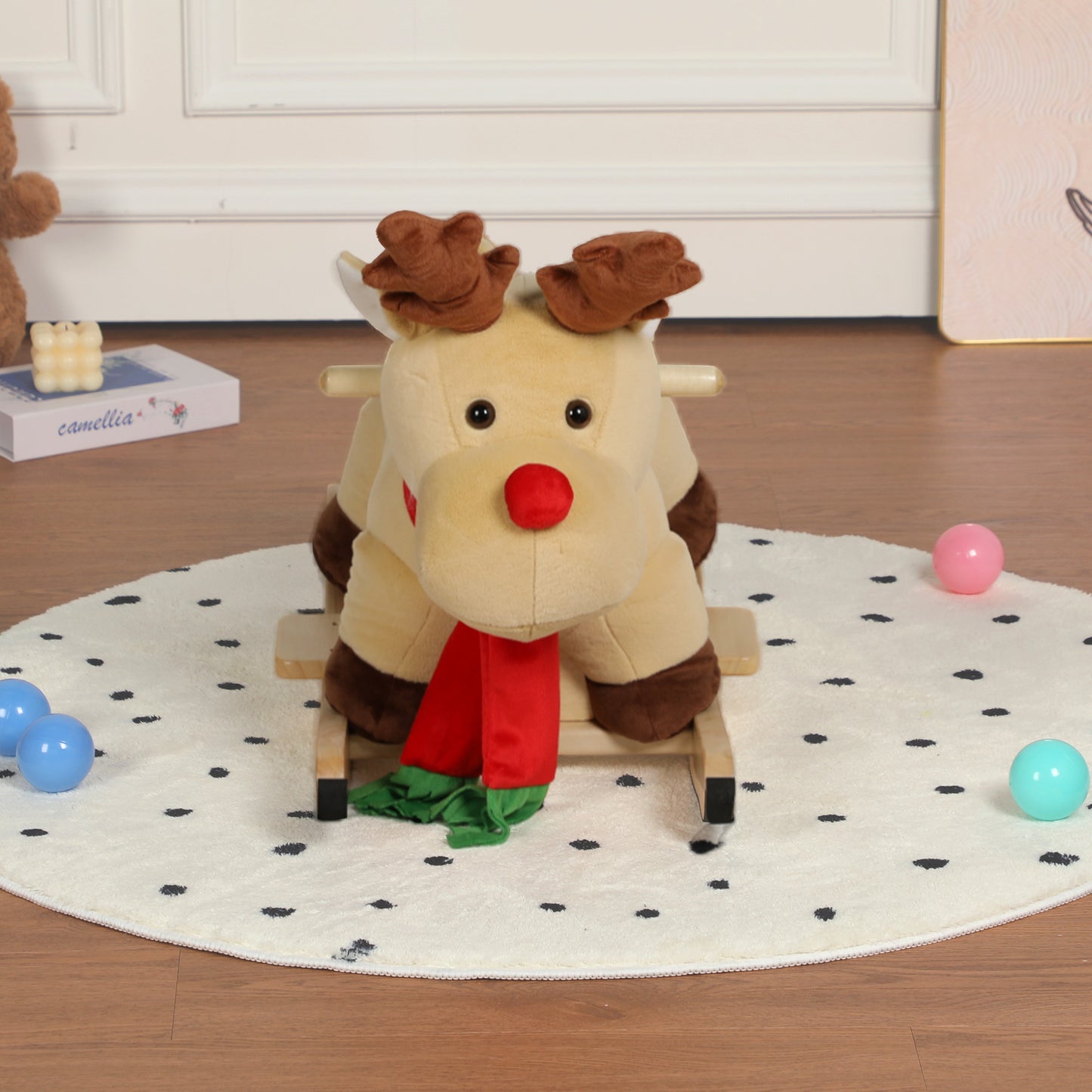 Moose Rocking Toy with Hand Puppets and Safety Belt for Children 1-3 Years