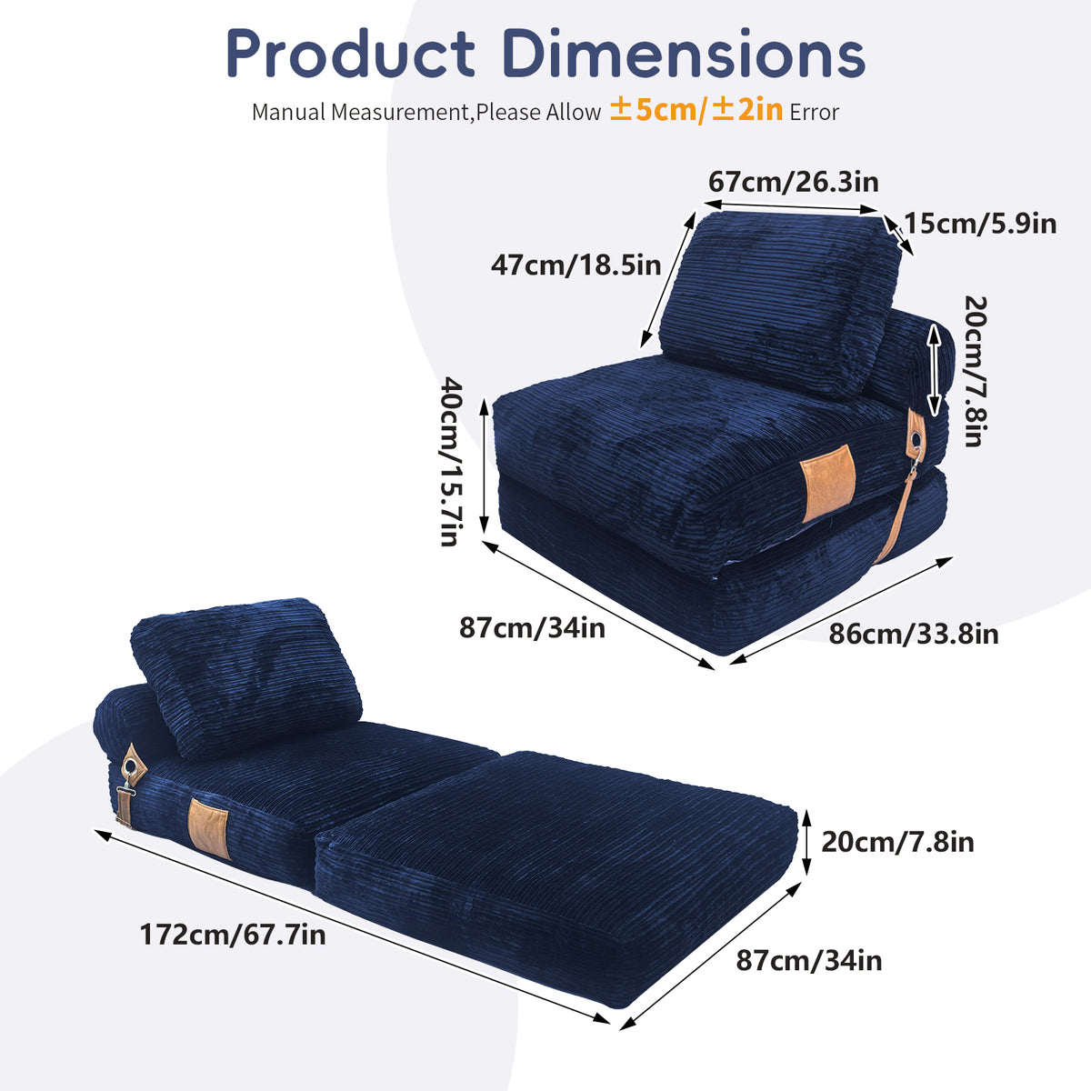Lazy Sofa Bean Bag Chair – Folding Sofa Bed, Convertible Lounge Chair