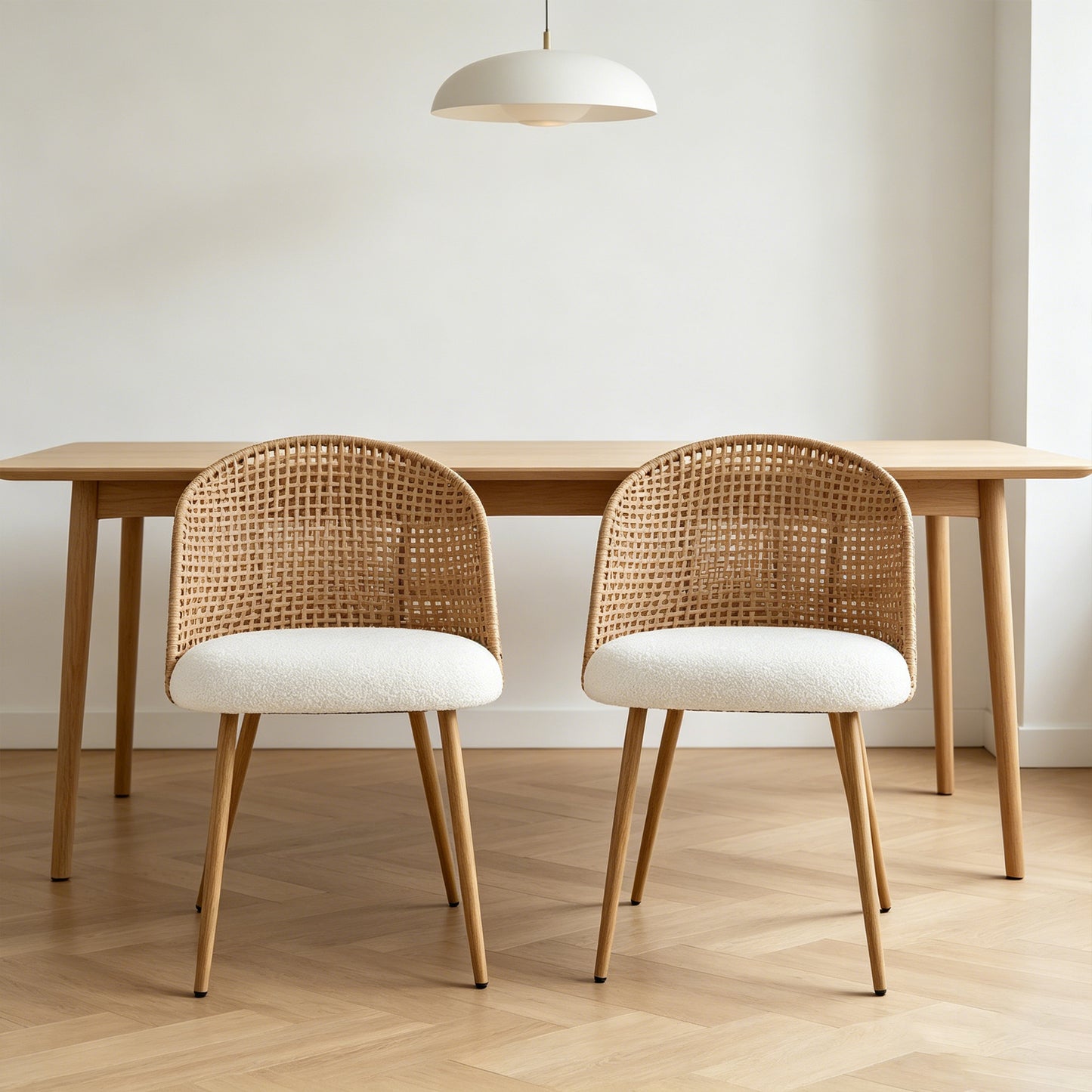 Sponge Seat Cushion Rattan Dining Chair with Backrest – Beige/Brown, Iron Frame
