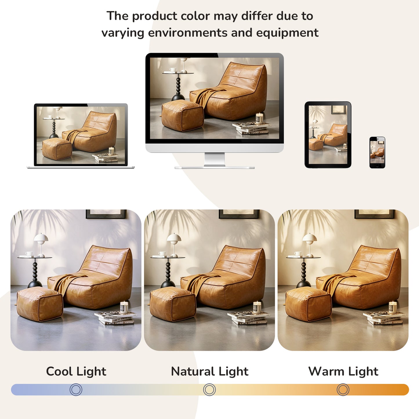 Bean Bag Chair with Ottoman Set – Tech Fabric Faux Leather Sofa for Living Room & Gaming