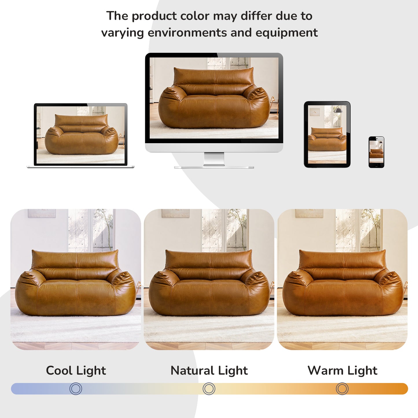 Tech Fabric Bean Bag Loveseat Sofa – Faux Leather Appearance, Ergonomic Curve, No Assembly