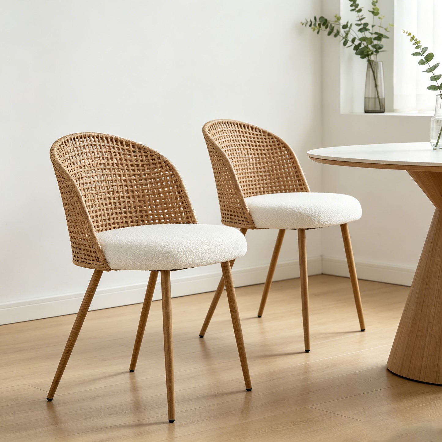 Sponge Seat Cushion Rattan Dining Chair with Backrest – Beige/Brown, Iron Frame