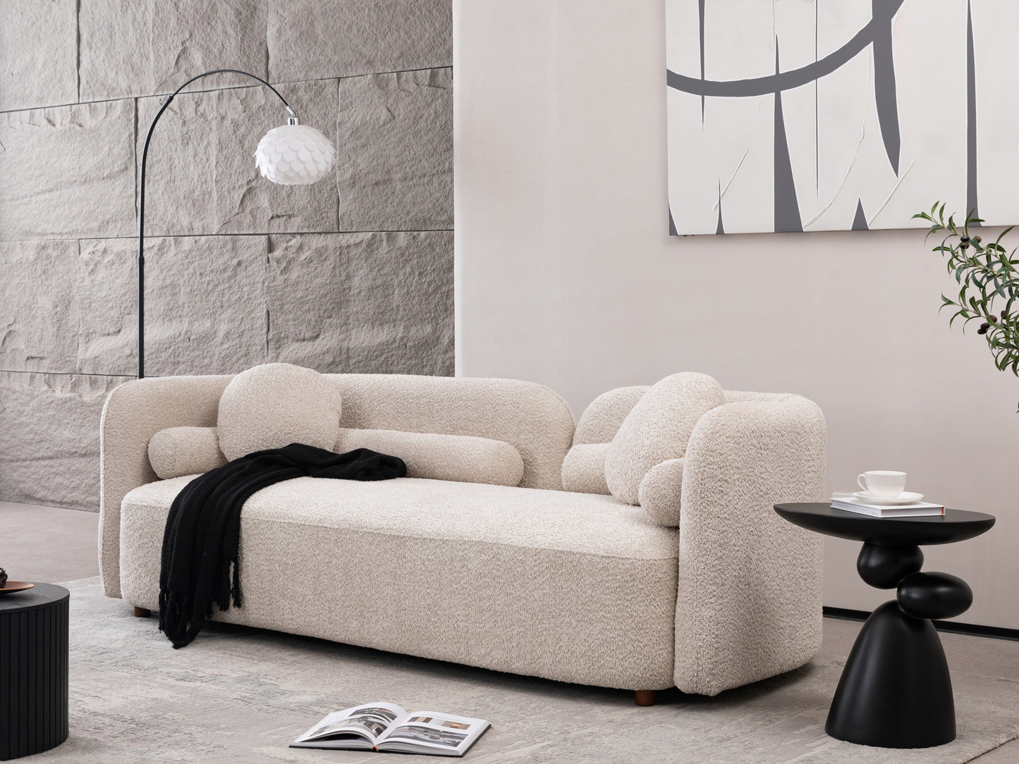 3 - Seater Luxury Modern Cloud Couch: White Boucle for Living Room, Apartment & Office