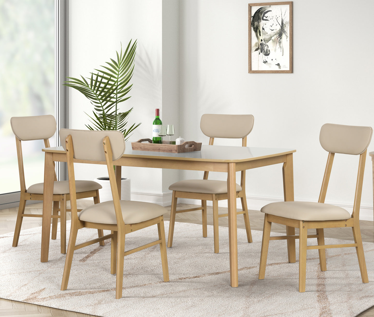 6-Piece Dining Table Set with Table, Bench, and 4 Chairs