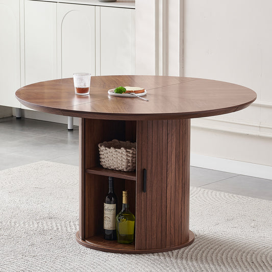 Round Dining Table with Two Layers of Storage Shelves