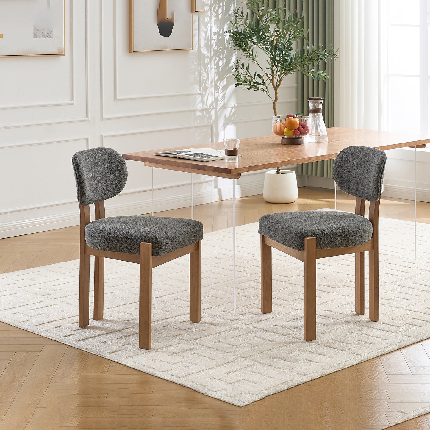 Set of 2 Wooden Dining Chairs: Modern Fabric Upholstered for Kitchen & Dining Room