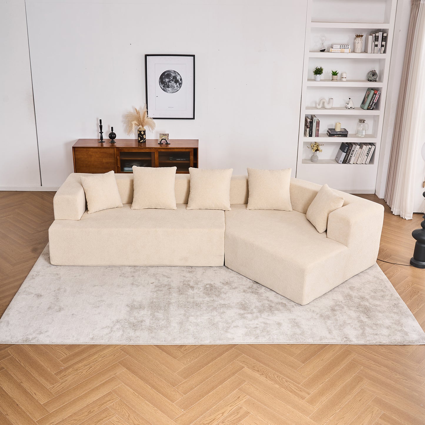 Deep Seat Modern Sofa with Chenille Fabric 129" Memory Foam Couch, No Installation