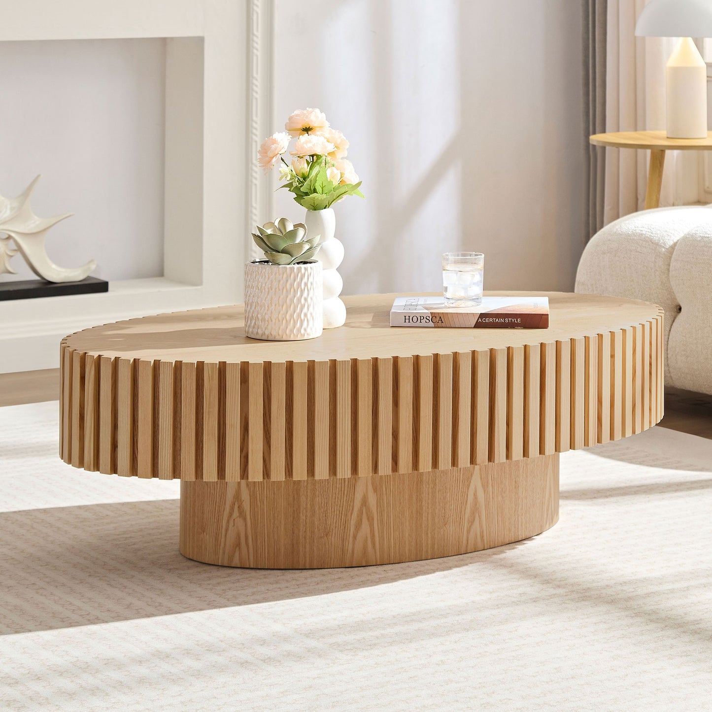 Ellipse Coffee Table with Sturdy Pedestal  43.7 inch 3 Colors