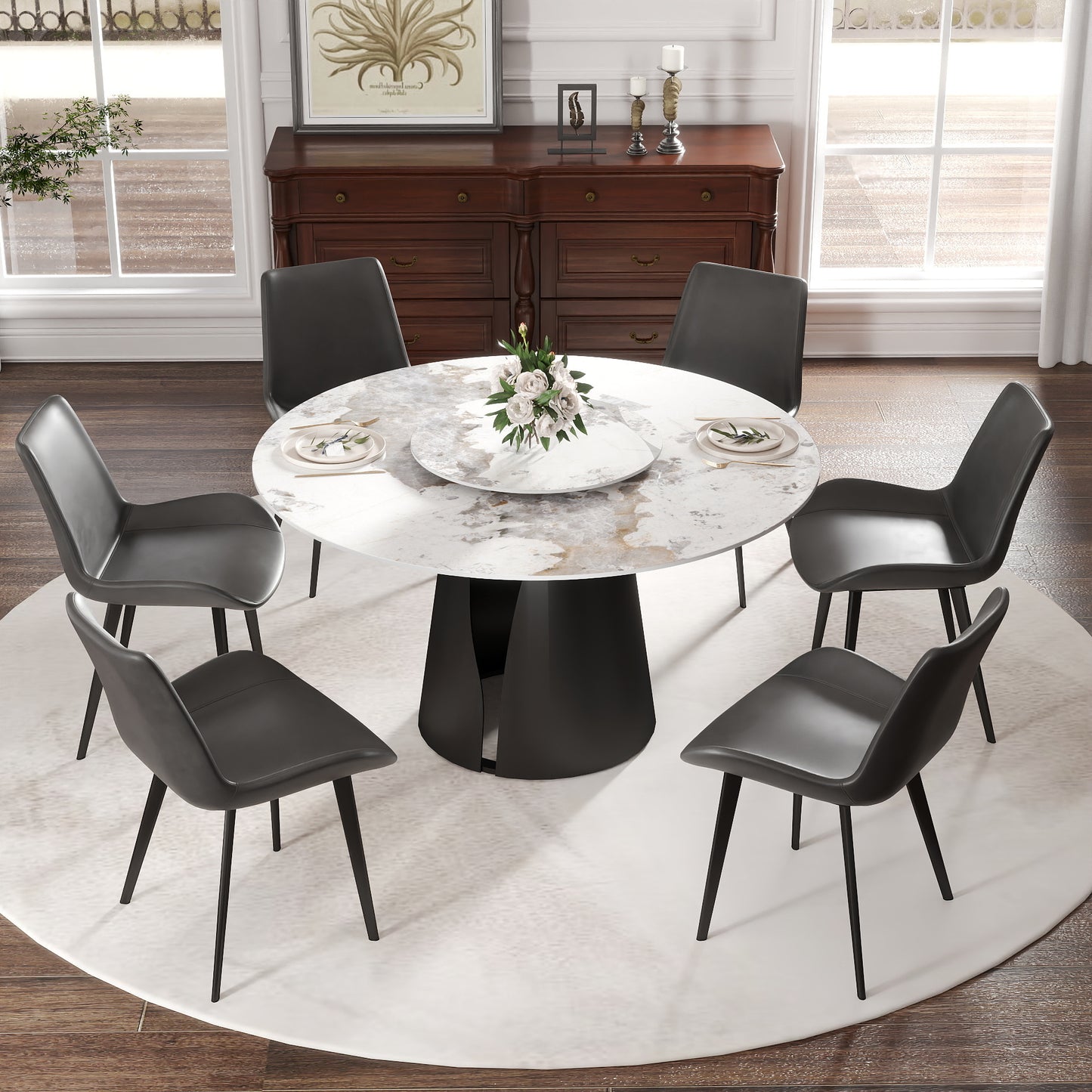 53-Inch Round Marble Top Dining Table(Dining Table Only)