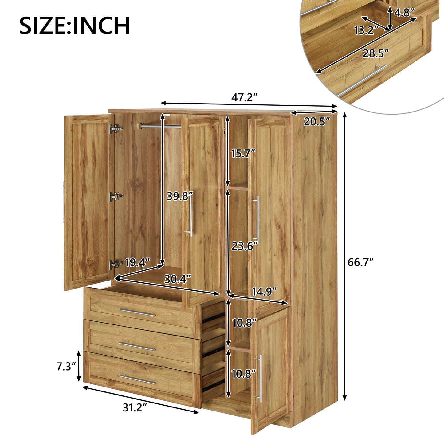4 - Door Wardrobe Armoire Closet: 3 Drawers for Ample Storage