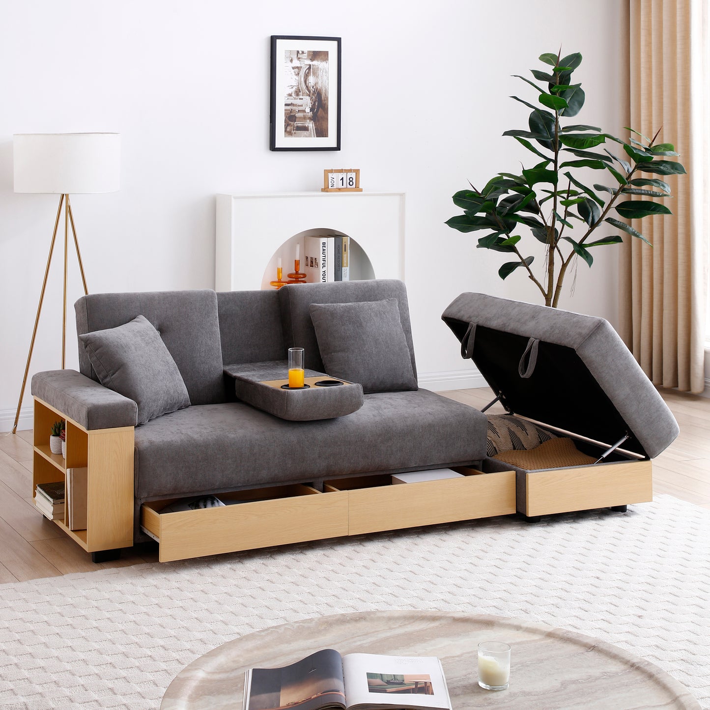 Convertible Sleeper Sofa Couch: Multifunctional, Double Folding with Storage