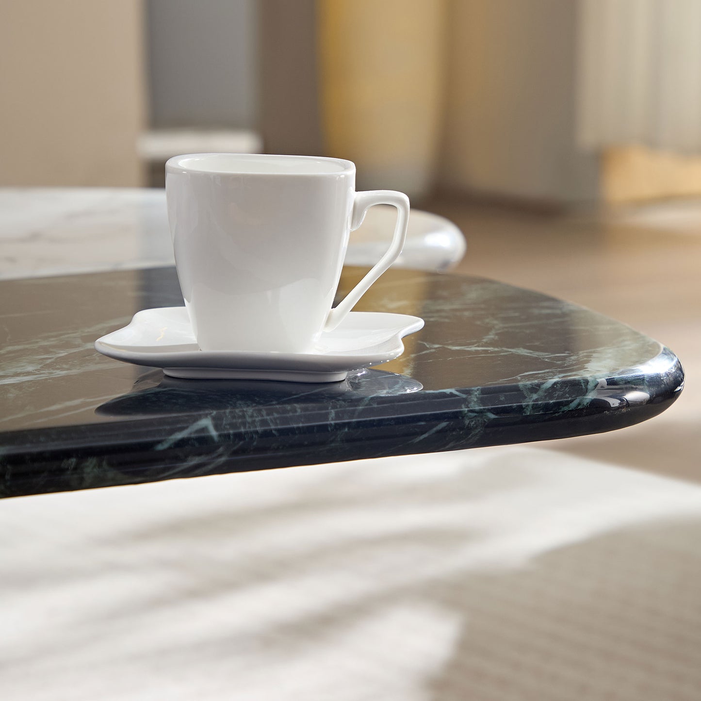 Faux Marble Coffee Tables Accent Tea Tables with Gold Metal Foot