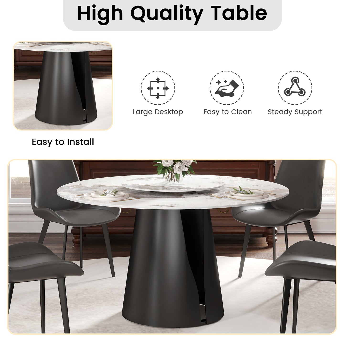 53-Inch Round Marble Top Dining Table(Dining Table Only)