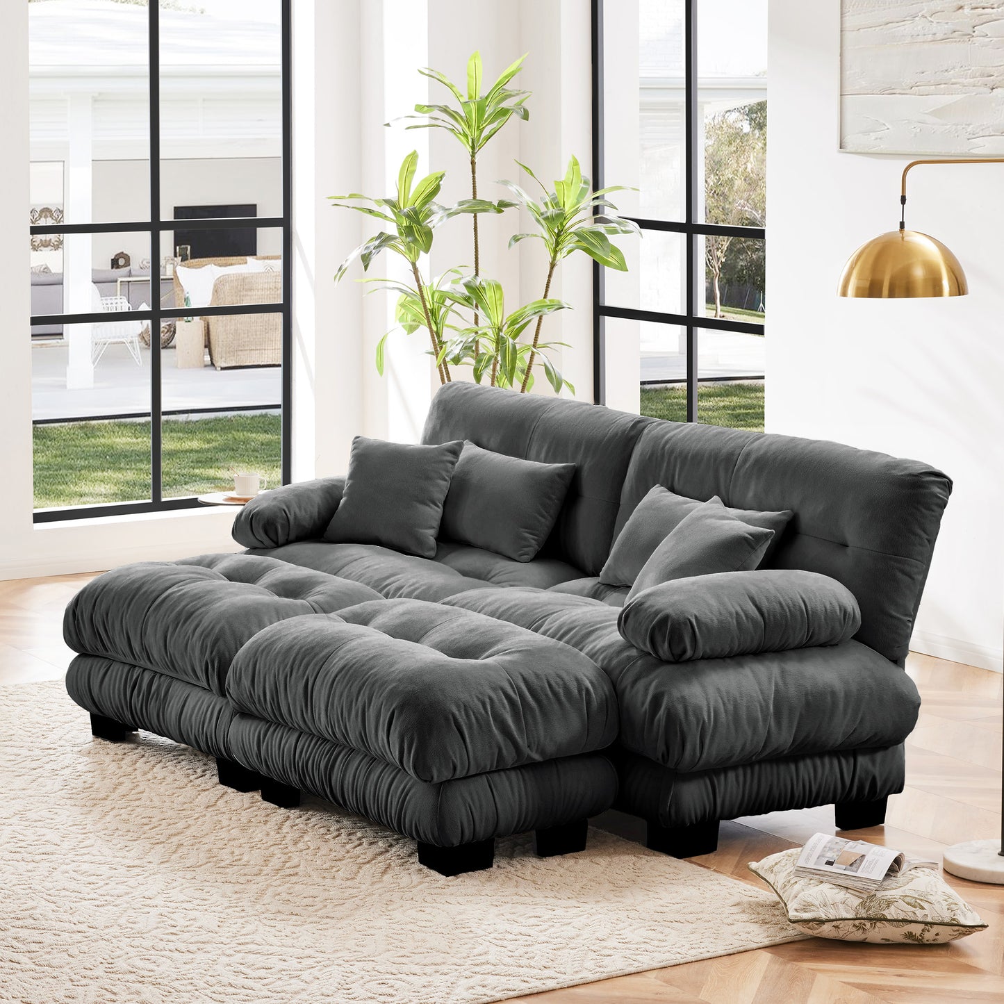 Chenille Cloud Couch: 2 - 4 Seater L - Shape Sofa for Living Room with Pillows