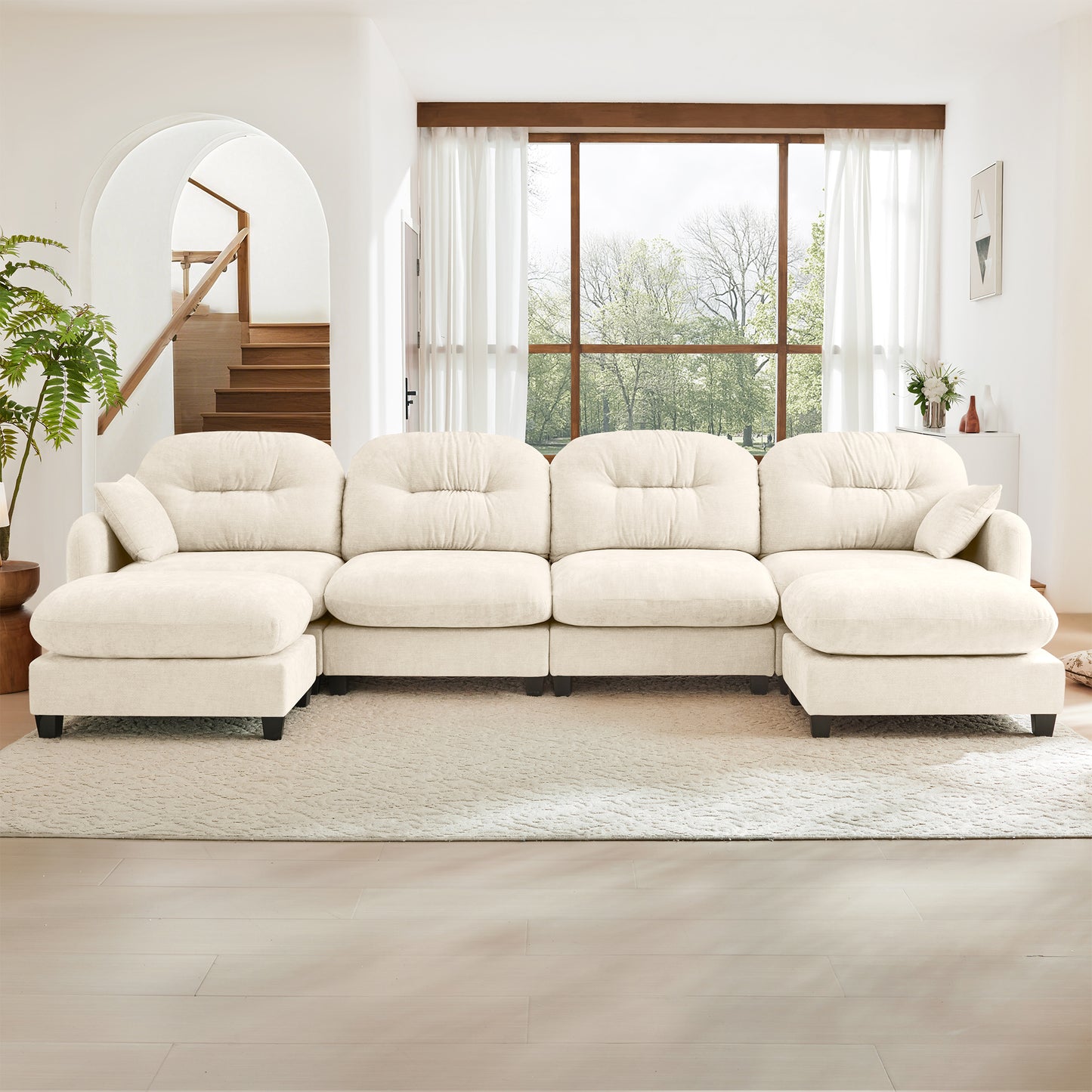Modular Sectional Couch Chenille Fabric High-Density Foam 2-4 Seats ottoman Optional