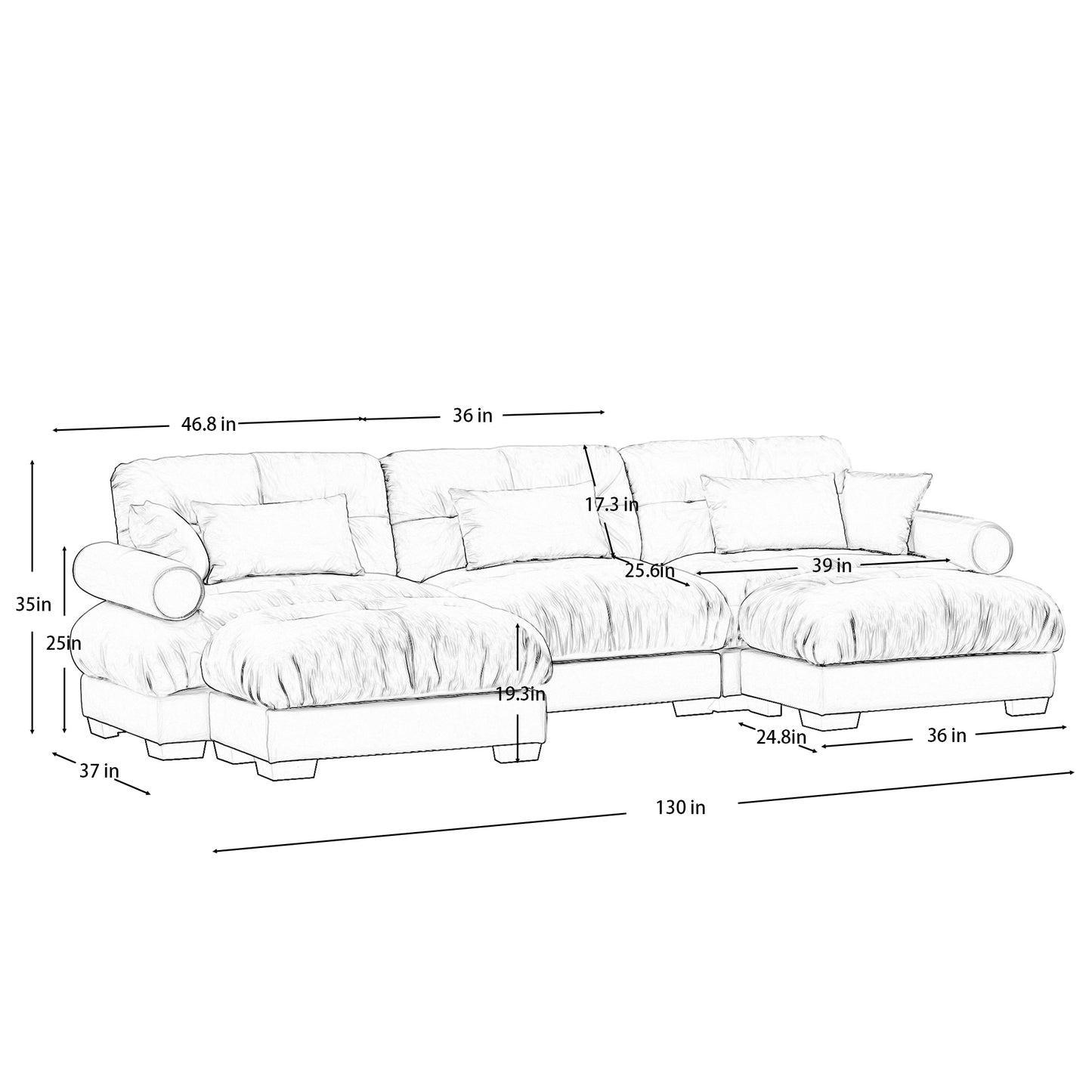 Deep Seat Cloud Couch Modular Velvet Sectional Sofa Couch with Movable Ottoman,Corner Sectional with Bolstered Armrests