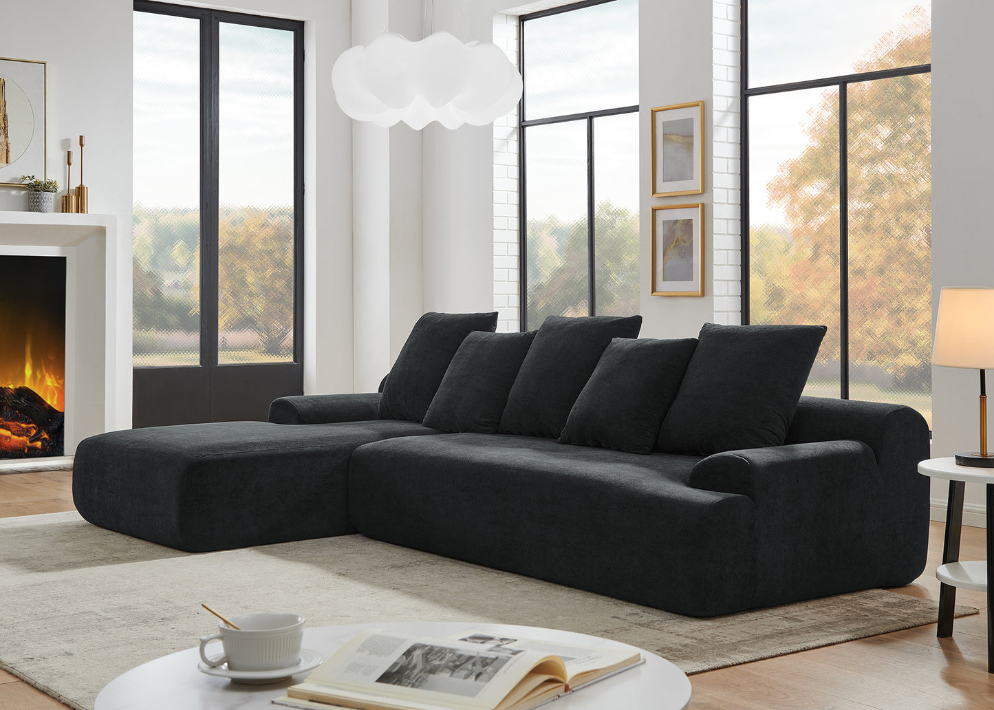 Velvet Modern Upholstered L-Shape Sectional Sofa Couch, Modular Compressed Sofa with Free Combination