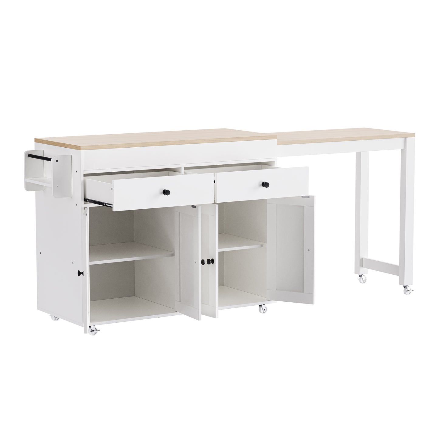 74.5" Kitchen Island - Extendable Table, Rolling Cart