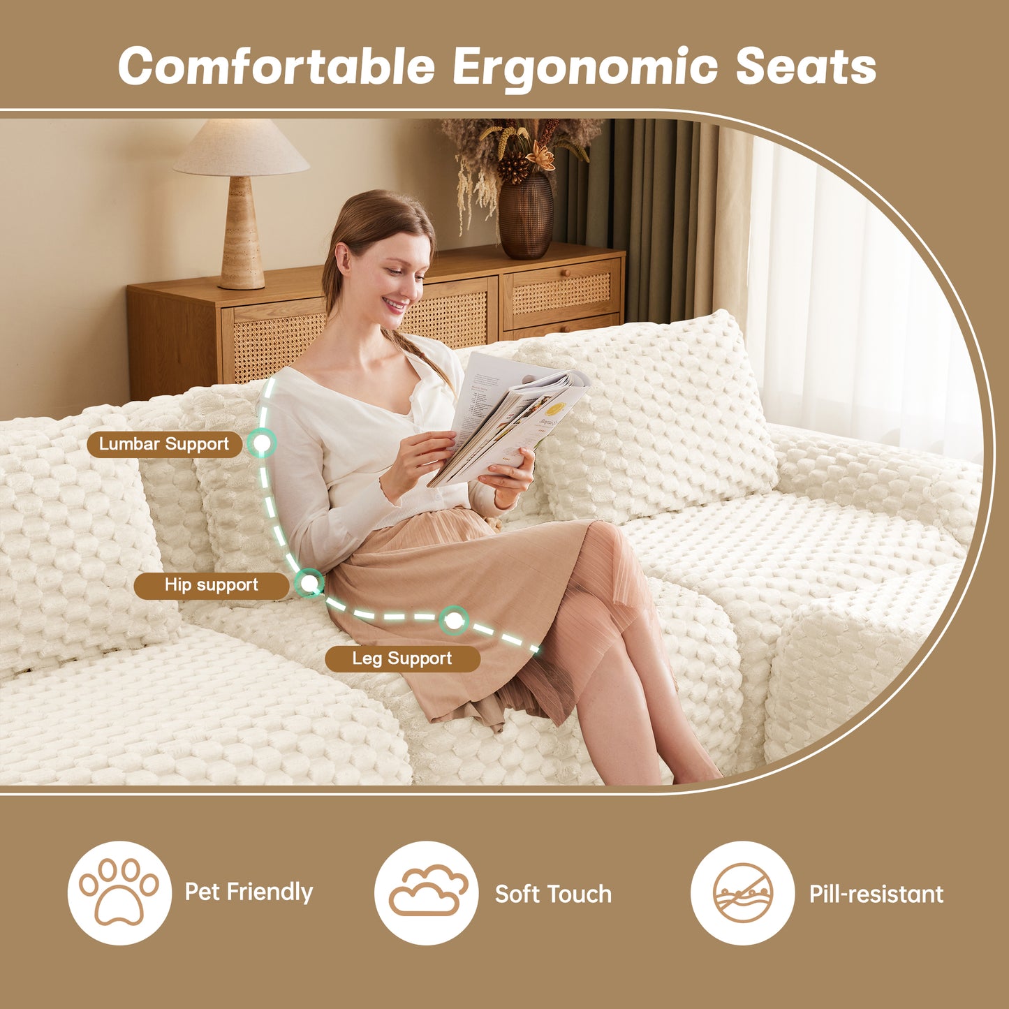 Modular Sectional Sofa for Living Room,Flannelette Fabric,Oversized 2-4 Seater Couch,Deep Seat,Boneless sofa