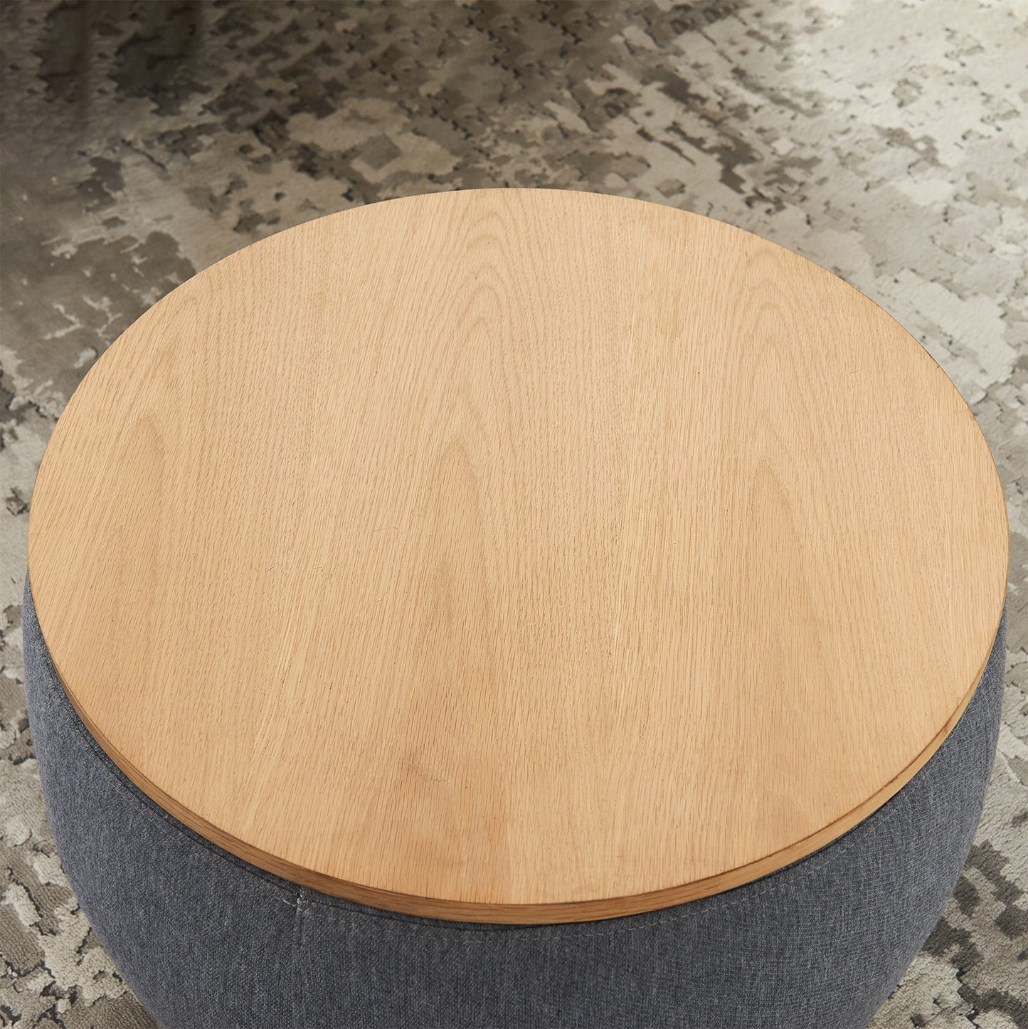 Round Storage Ottoman | 2-in-1 Function – End Table & Ottoman, Handmade Linen Fabric, Removable Top