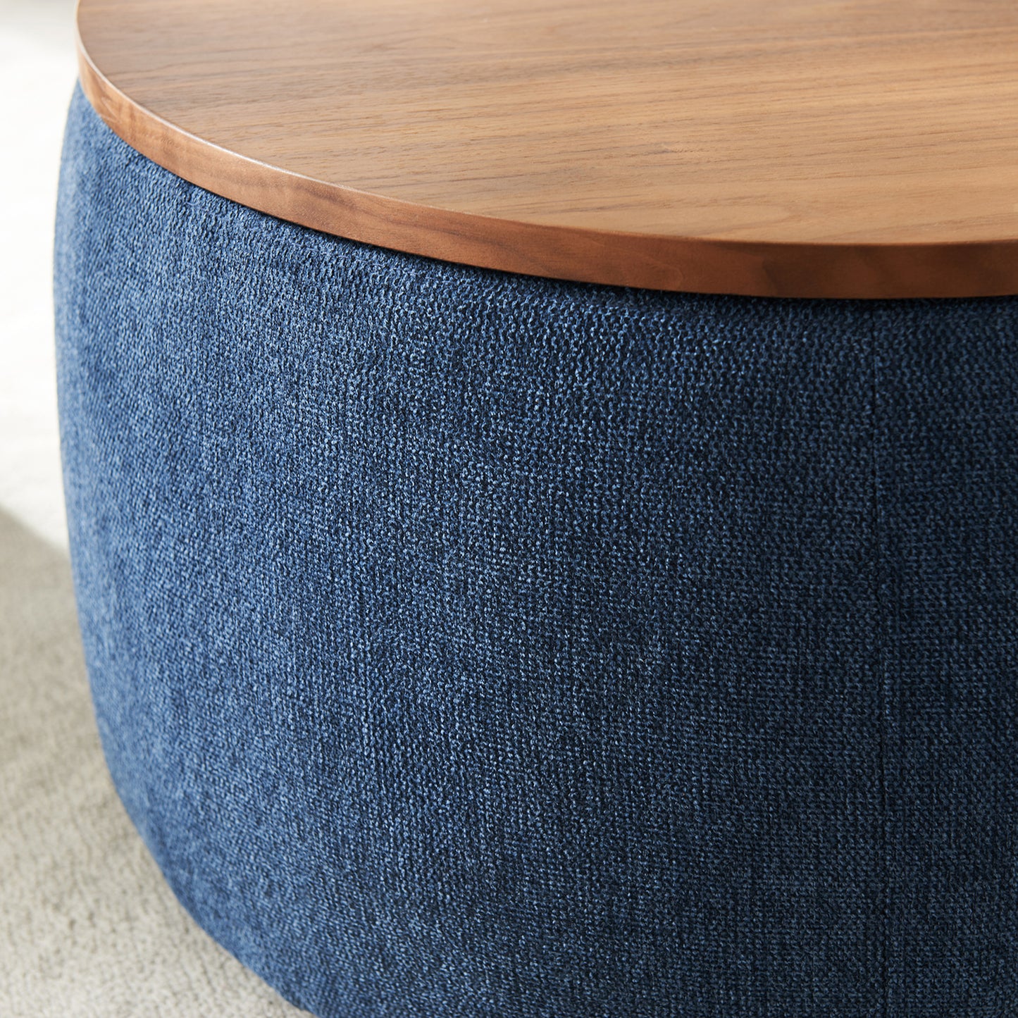 Round Storage Ottoman | 2-in-1 Function – End Table & Ottoman, Handmade Linen Fabric, Removable Top