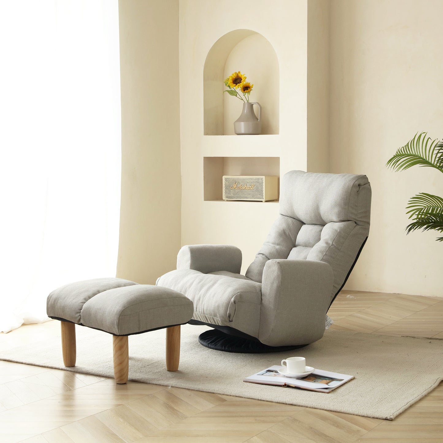360° Adjustable Lounge Chair with Head &amp; Waist Support – 5-Angle Recliner with Ottoman, Solid Steel Frame
