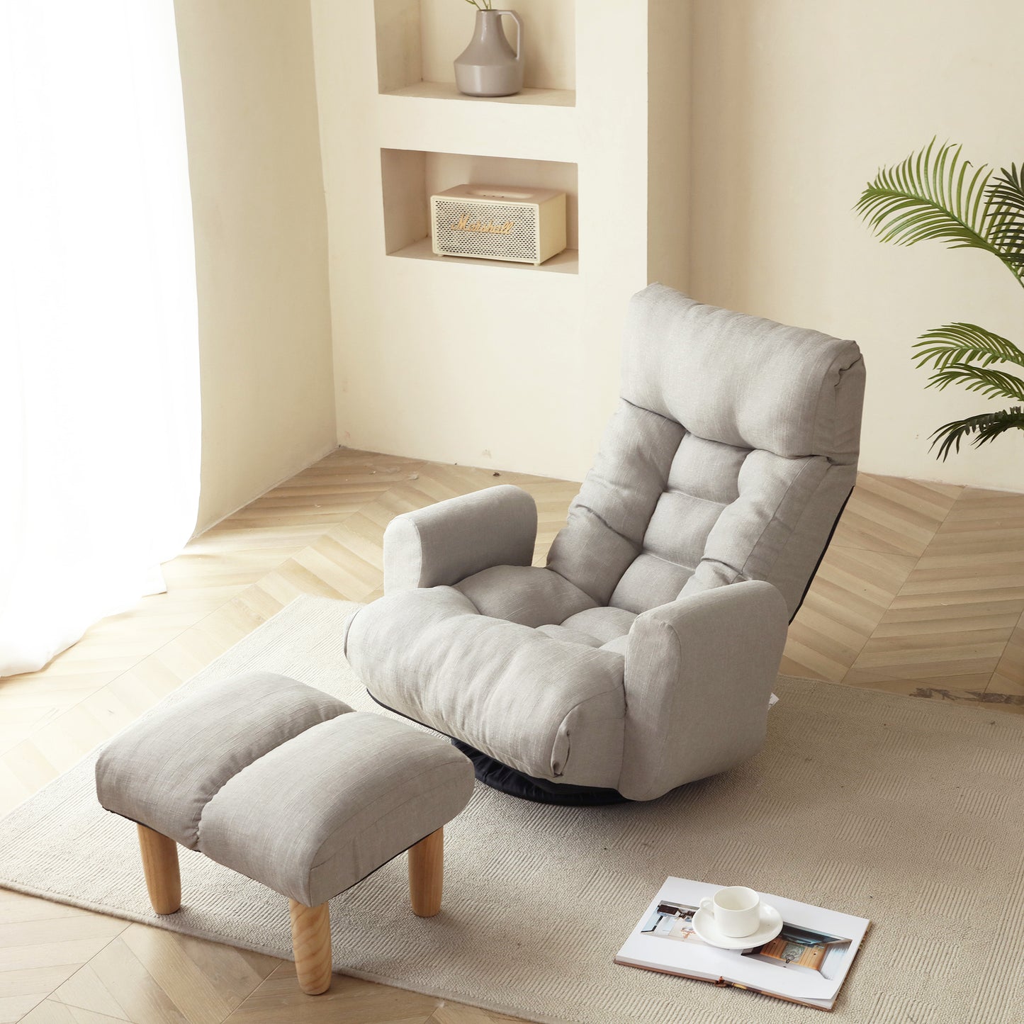 360° Adjustable Lounge Chair with Head &amp; Waist Support – 5-Angle Recliner with Ottoman, Solid Steel Frame