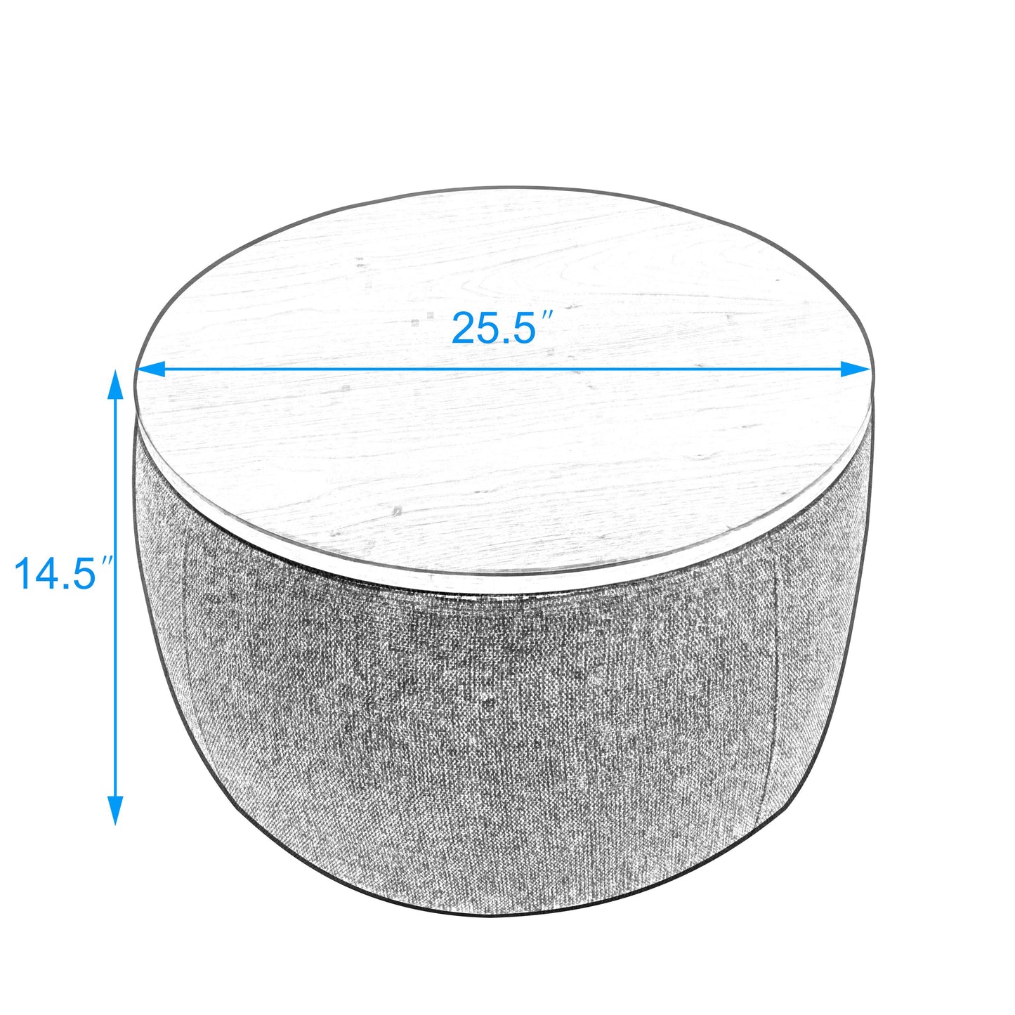 Round Storage Ottoman | 2-in-1 Function – End Table & Ottoman, Handmade Linen Fabric, Removable Top
