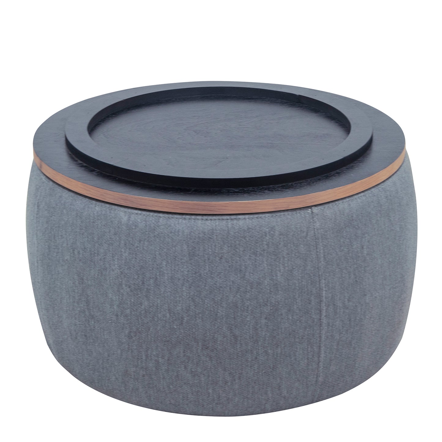 Round Storage Ottoman | 2-in-1 Function – End Table & Ottoman, Handmade Linen Fabric, Removable Top