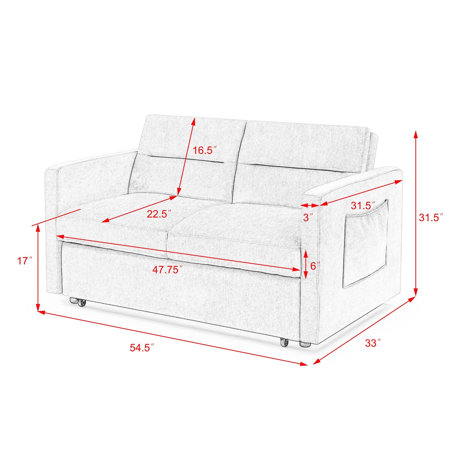 Loveseats Sofa Bed: Pull - out Bed, Adjustable Back, 2 Colors